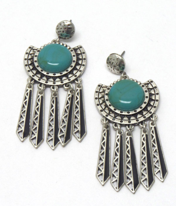 TRIBAL STYLE WITH STONE BURN SILVER EARRINGS