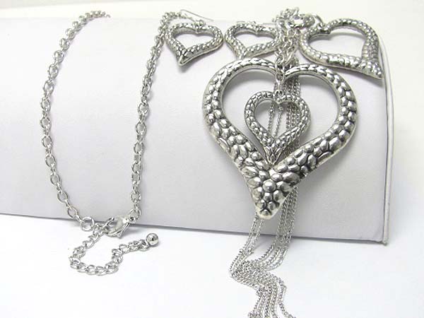 MULTI METAL HEART AND CHAIN DROP LONG NECKLACE