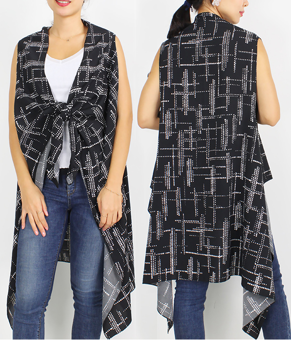 ABSTRACT PRINT VEST COVER UPS - 100% POLYESTER