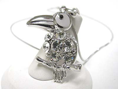 WHITEGOLD PLATING CRYSTAL TOUCAN PENDANT NECKLACE