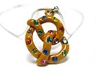 WHITE GOLD PLATING CRYSTAL AND EPOXY MINIATURE PRETZEL PENDANT NECKLACE