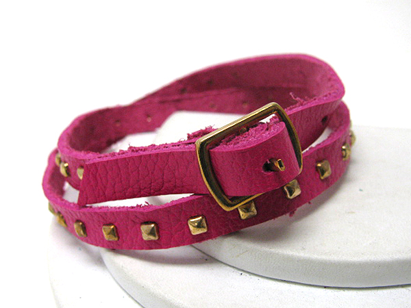 SYNTHTIC LEATHER AND METAL CLEAT DECO BELT STYLE FRIENDSHIP BRACELET - FREE WRAP STYLE