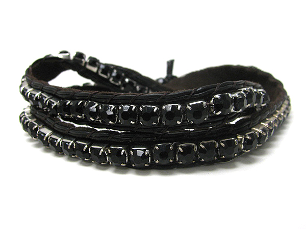 LONG CRYSTAL AND LEATHER CHAIN WRAP BRACELET - FREE WRAP STYLE