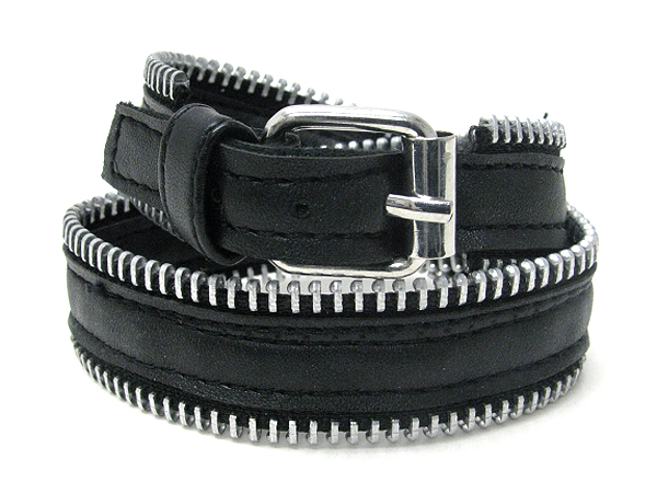 SYNTHETIC LEATHER AND ZIPPER DOUBLE WRAP BRACELET