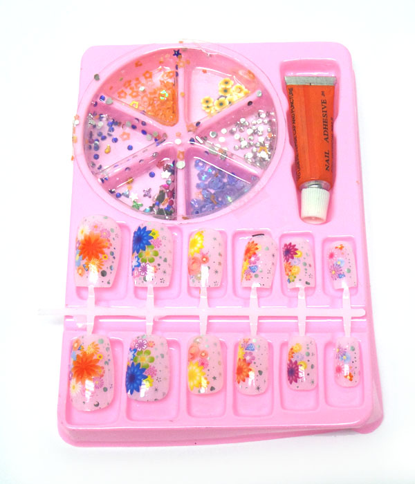 ASSORTED GLUE ON NAILS AND CRYSTAL PACK