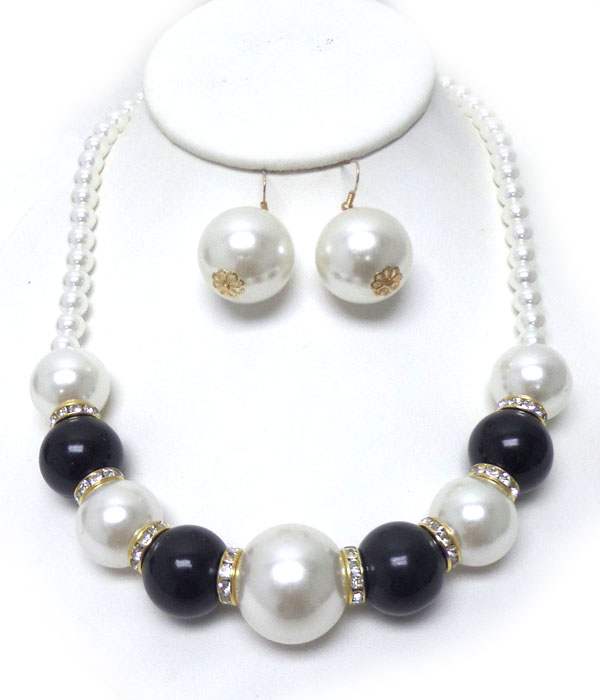 MULTI COLOR LARGE PEARLS AND CRYSTAL NECKLACE SET