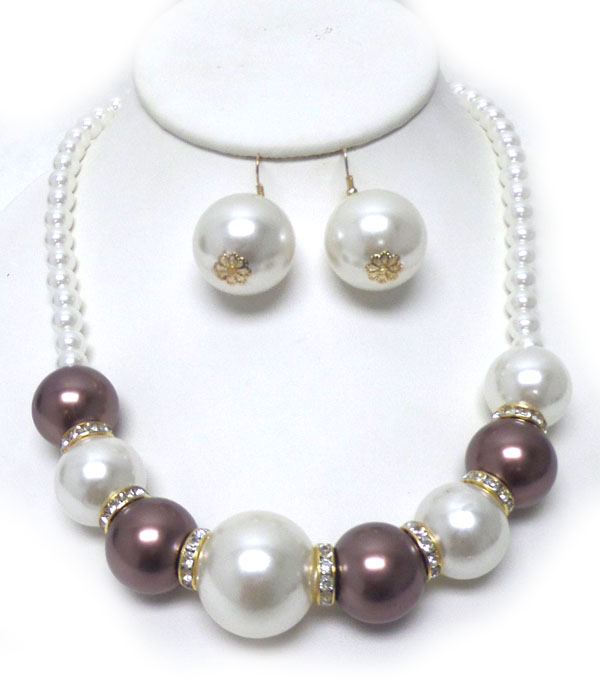 MULTI COLOR LARGE PEARLS AND CRYSTAL NECKLACE SET 