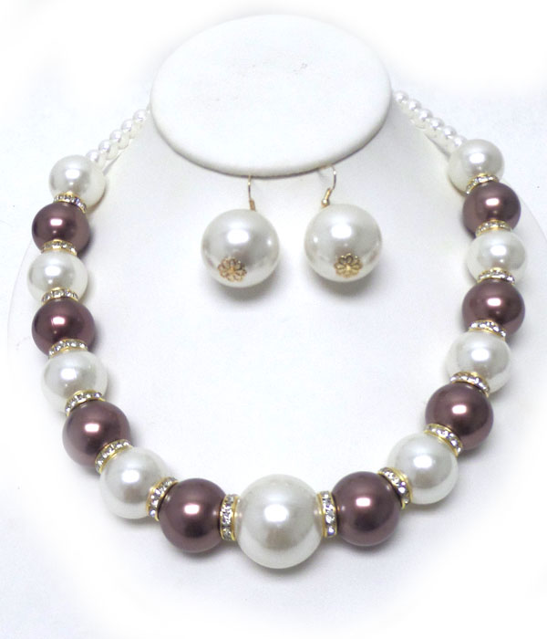 MULTI COLOR LARGE PEARLS AND CRYSTAL NECKLACE SET 