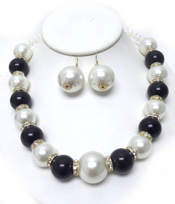 MULTI COLOR LARGE PEARLS AND CRYSTAL NECKLACE SET