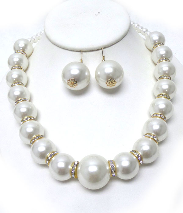LARGE PEARLS AND CRYSTAL NECKLACE SET 