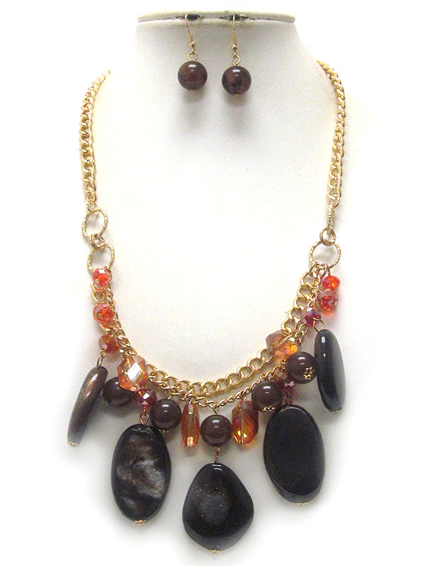 MULTI ACRYLIC STONE DROP AND CHAIN NECKLACE EARRING SET