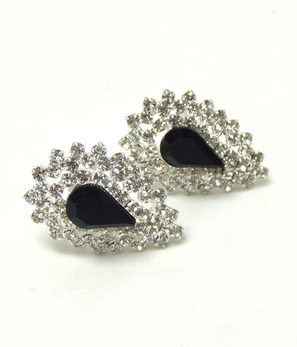 MULTI CRYSTAL AND GLASS DECO TEARDROP CLIP ON EARRING 