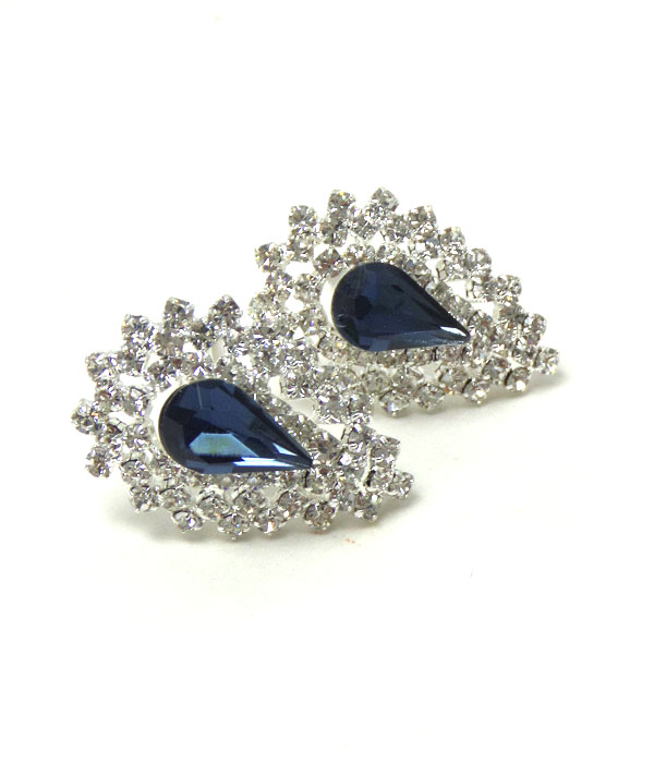 MULTI CRYSTAL AND GLASS DECO TEARDROP CLIP ON EARRING 