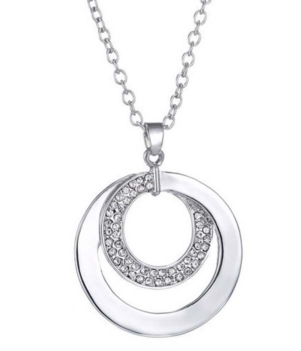 CRYSTAL DUAL ROUND LINK PENDANT NECKLACE