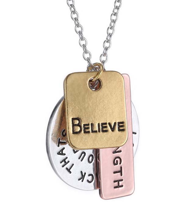 DONT LOOK BACK THAT IS NOT WHERE YOU ARE GOING MESSAGE TRIPLE LAYER PENDANT NECKLACE