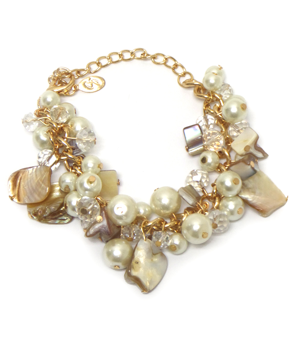 MULTI PEARL AND SHELL CHIP BRACELET