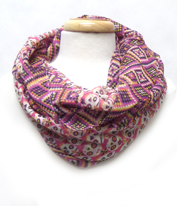 AZTEC AND SKULL MIX PATTERN INFINITY SCARF -western