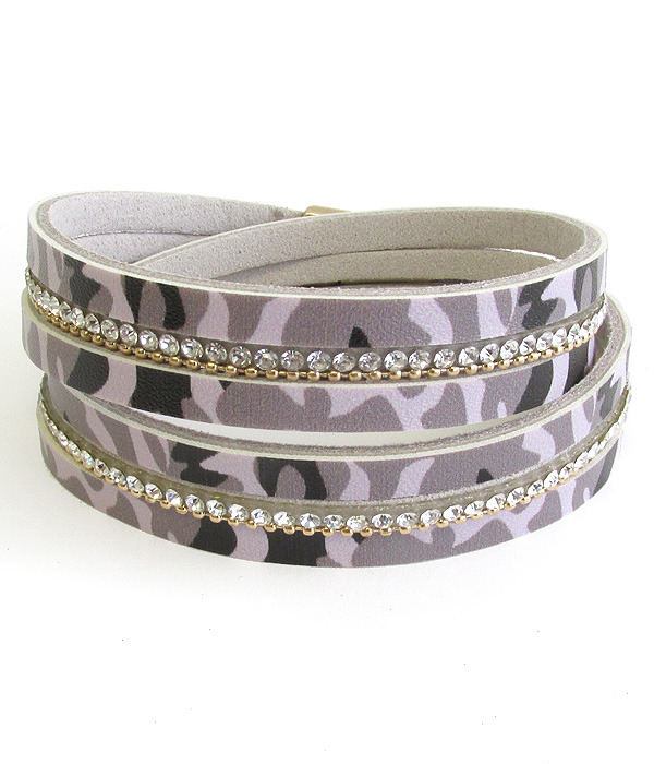 MILITARY LOOK CAMOUFLAGE MULTI LAYER DOUBLE WRAP LEATHERETTE MAGNETIC BRACELET