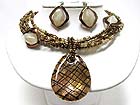 OVAL MURANO GLASS PENDANT MULTI SEEDS BEADS NECKLACE EARRING SET - Wholesale Fashion Jewelry