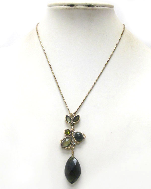 VINTAGE STYLE ART DECO CRYSTAL AND ACRYL STONE CASCADE DROP NECKLACE