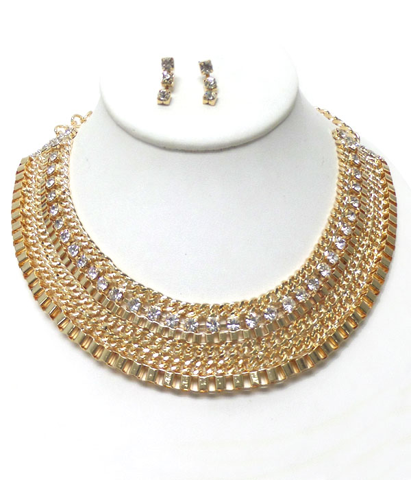 LAYERED CHAIN WITH RHINESTONES NECKLACE SET