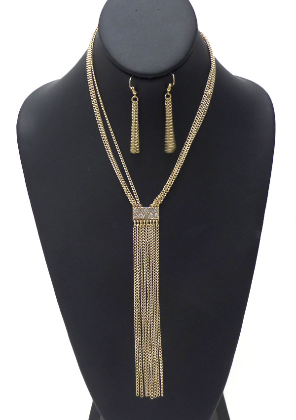 CHAIN TASSEL WITH STONES NECKLACE SET 