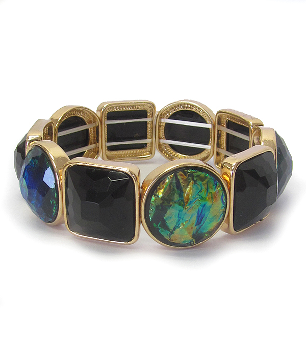 FACET AND ABALONE STONE STRETCH BRACELET