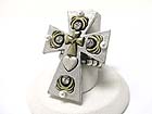 CRYSTAL STUD PEACE THEME BURNISH METAL CROSS STRETCH RING