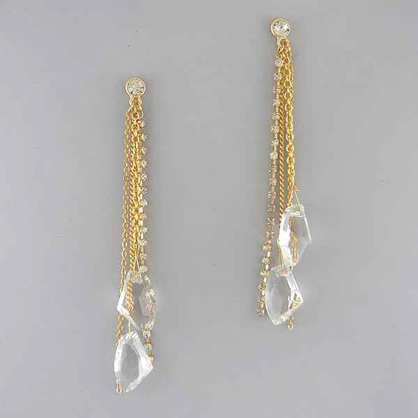 CRYSTAL LINE PATERN WITH MULTI CHAIN DROP DANGLE CRYSTAL GLASS DROP EARRING