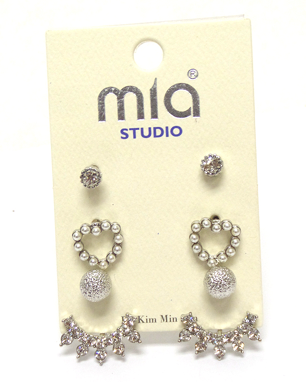 SET OF THREE METAL WITH CRYSTALS EARRINGS 