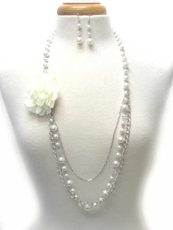 LAYER PEARL CHAIN FLOWER NECKLACE SET