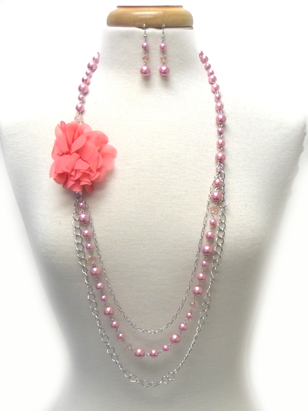LAYER PEARL CHAIN FLOWER NECKLACE SET