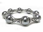 PEARL BALL AND MEAL FILIGREE JOINT STRETCH BRACELET