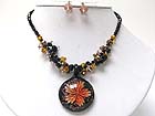 MURANO ROUND PENDANT CRYSTAL CUT GLASS BEADS NECKLACE EARRING SET
