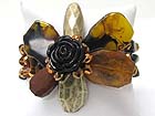 AMBER LOOK REGIN AND BURNISH METAL MIX FLOWER TOP STRETCH BRACELET