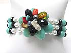 MIXED NATURAL CHIP STONE AND BEADS FLOWER TOP MIXED BEADS STRETCH BRACELET