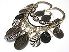 ANIMAL PATTERN CHIFFON WRAPPED MULTI DISK DANGLE NECKLACE EARRING SET