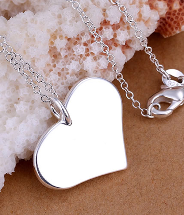 925 STERLING SILVER PLATED HEART PENDANT NECKLACE -ENGRAVABLE