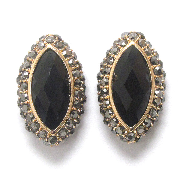 CRYSTAL AND FACET OVAL STONE BUTTON EARRING -PIERCE