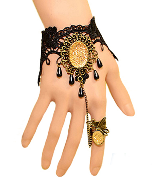 DRUZY AND LACE STEAMPUNK SLAVE RING AND BRACELET SET