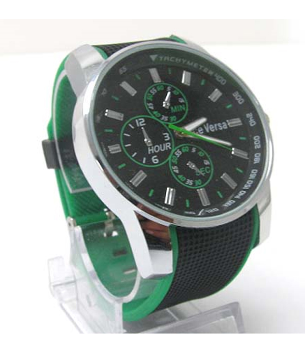 LARGE ROUND FACE COLOR EDGE RUBBEN BAND FASHION SPORTS WATCH