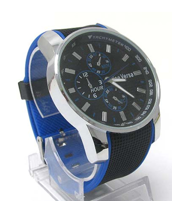LARGE ROUND FACE COLOR EDGE RUBBEN BAND FASHION SPORTS WATCH