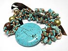 ROUND TURQUOISE AND MIXED CHIP STONE STRETCH BRACELET