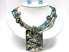 MURANO GLASS PENDANT MULTI STRAND SEED BEADS NECKLACE EARRING SET