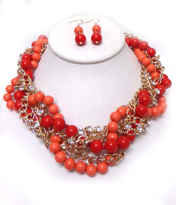 BRAIDED CHAIN AND BEADS NECKLACE SET 