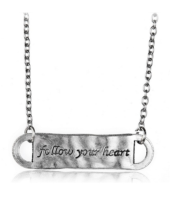 Creative hand stamped Follow Your Heart ancient silver plated necklace