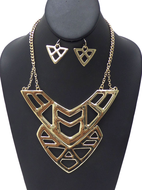 GEOMETRIC CUT OUT TRIBAL STYLE NECKLACE SET  