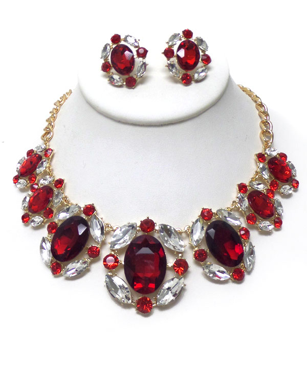 LUXURY AUSTRIAN CRYSTAL AND FACET GLASS LINK PARTY NECKLACE SET