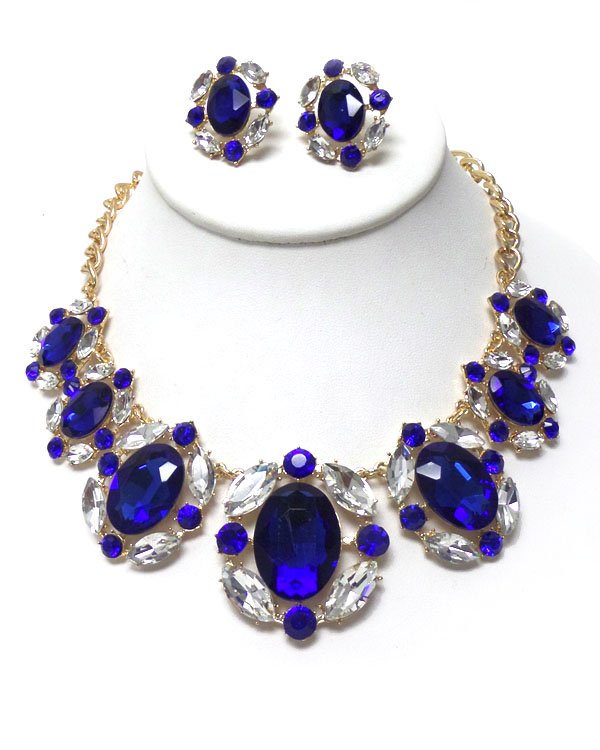 LUXURY AUSTRIAN CRYSTAL AND FACET GLASS LINK PARTY NECKLACE SET