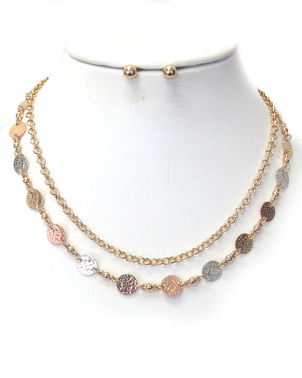 METAL DISK LINK DOUBLE LAYER NECKLACE SET